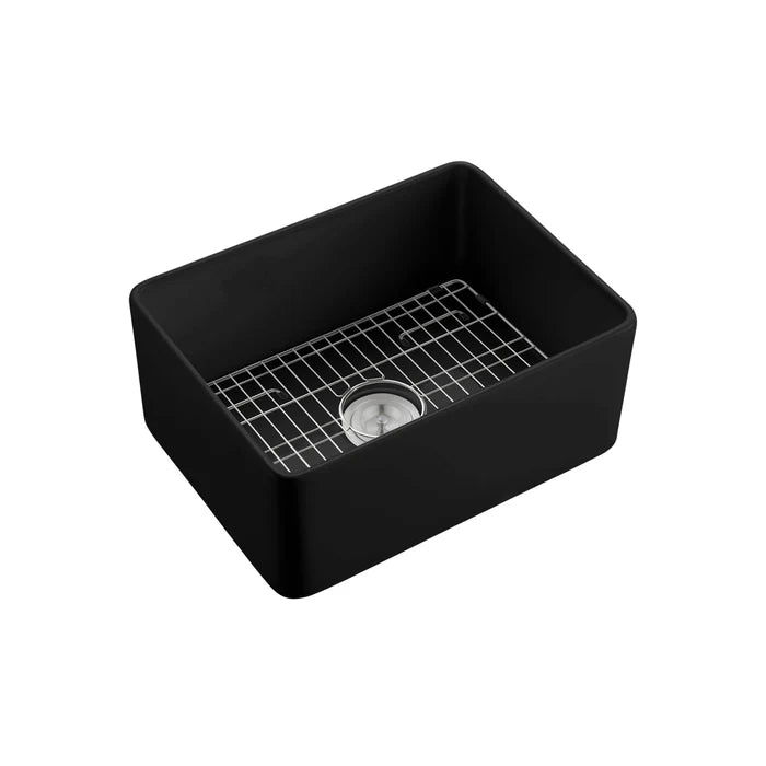 Casa Fixtures - Kitchen Sinks - Nova 24" Matte Black Fireclay Single Bowl Kitchen Farmhouse Sink (C2-24SFMB)