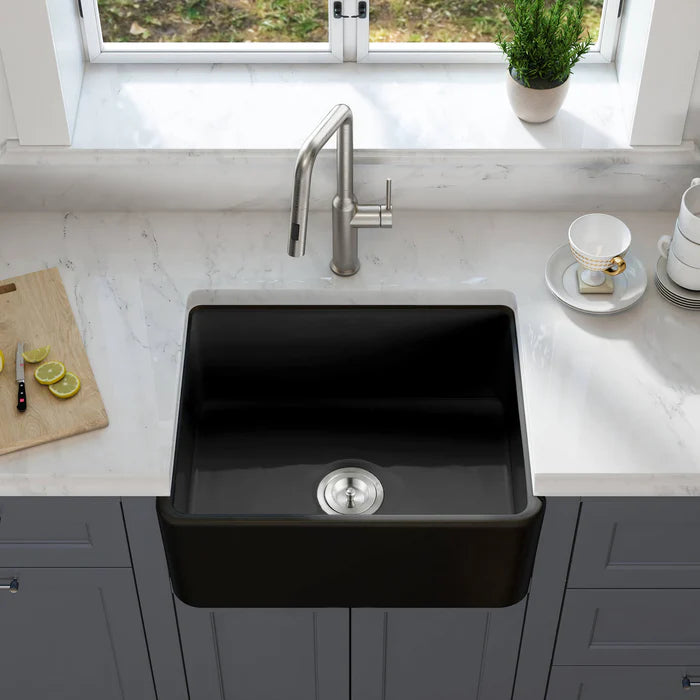 Casa Fixtures - Kitchen Sinks - Nova 24" Matte Black Fireclay Single Bowl Kitchen Farmhouse Sink (C2-24SFMB)