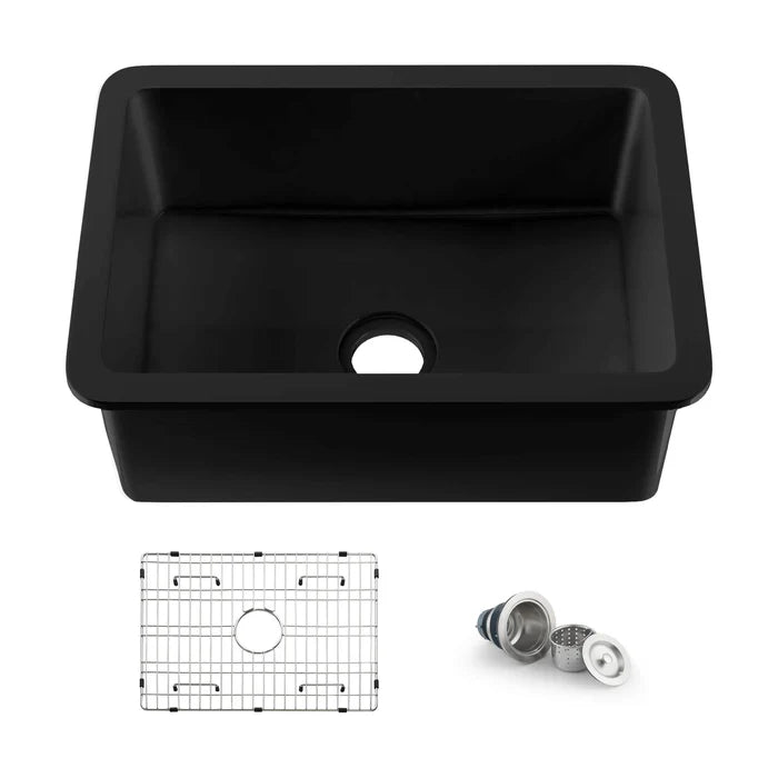 Casa Fixtures - Kitchen Sinks - Nova 27" Matte Black Fireclay Single Bowl Kitchen Drop-In/Undermount Sink (C2-27SMB)