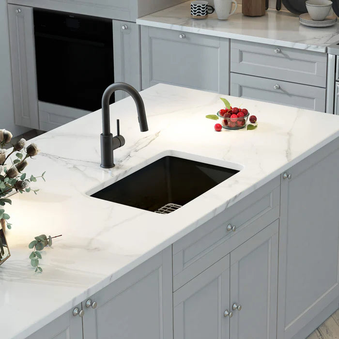 Casa Fixtures - Kitchen Sinks - Nova 27" Matte Black Fireclay Single Bowl Kitchen Drop-In/Undermount Sink (C2-27SMB)