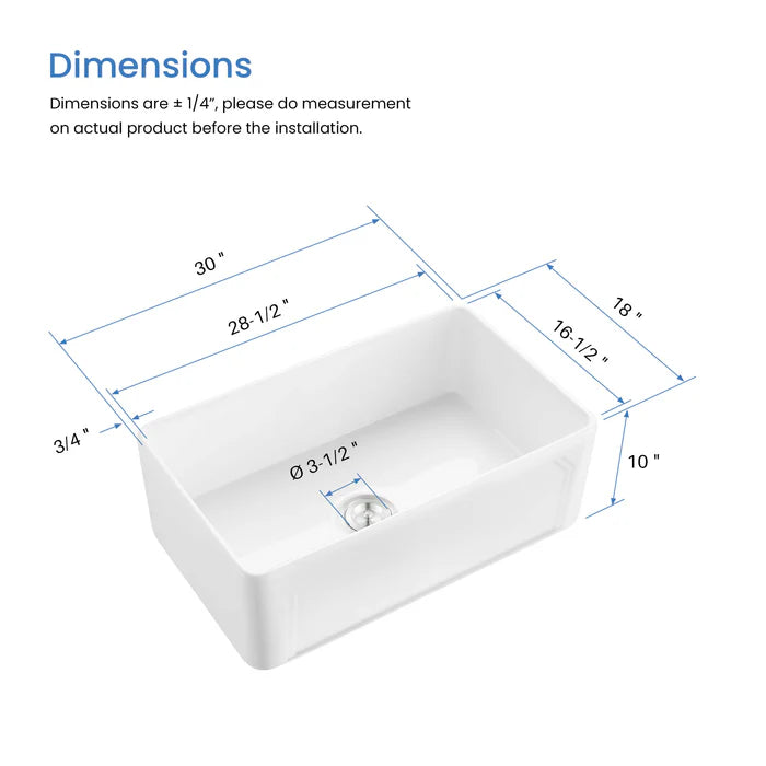 Casa Fixtures - Kitchen Sinks - Arch 30" Reversible Fireclay Single Bowl Kitchen Farmhouse Sink (C2-30SFAR)