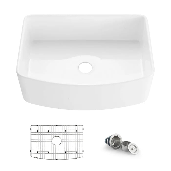 Casa Fixtures - Kitchen Sinks - Nova 30" Curved Apron Front Fireclay Farmhouse Kitchen Sink (C2-30SFC)
