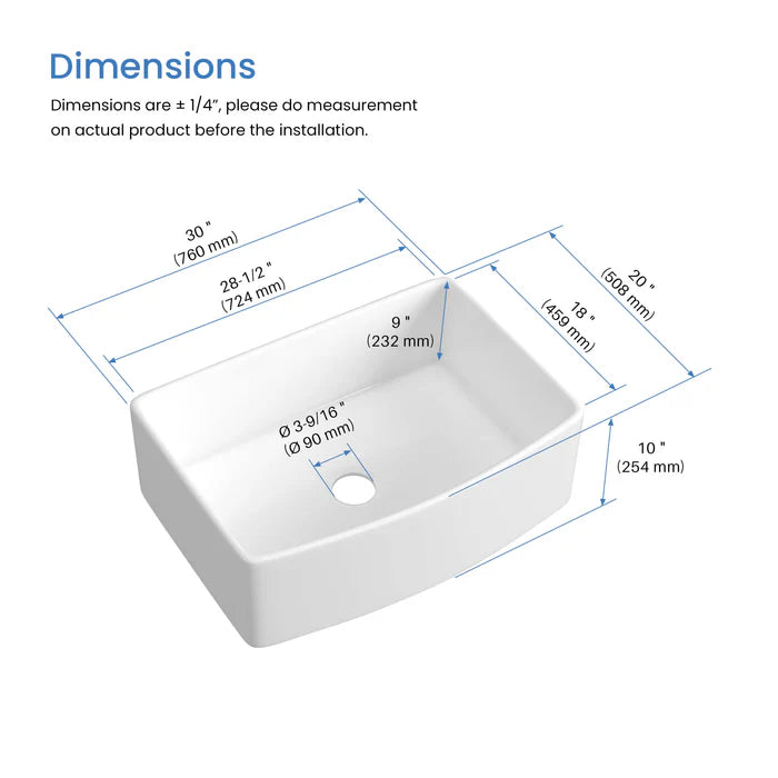 Casa Fixtures - Kitchen Sinks - Nova 30" Curved Apron Front Fireclay Farmhouse Kitchen Sink (C2-30SFC)