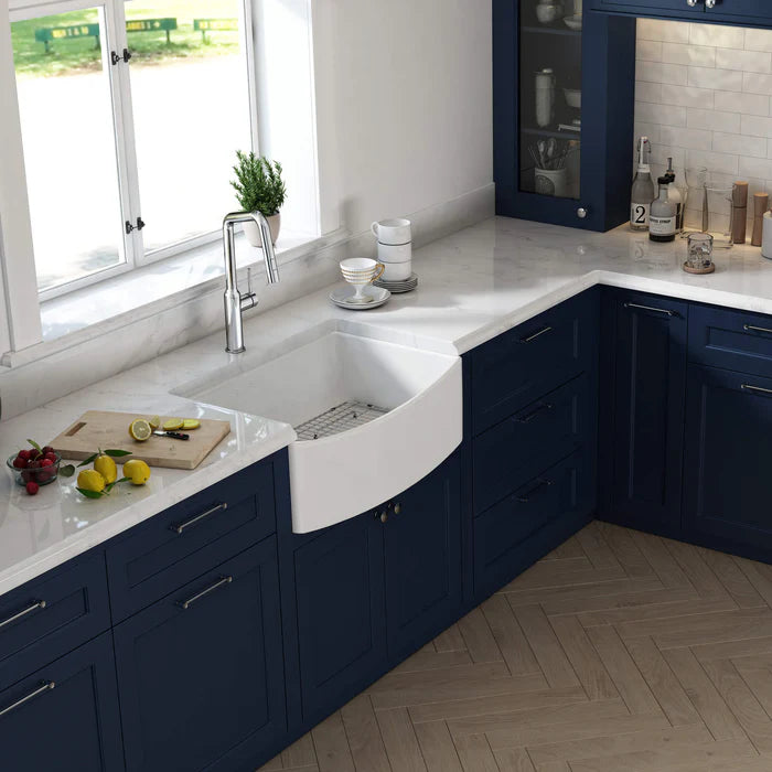 Casa Fixtures - Kitchen Sinks - Nova 30" Curved Apron Front Fireclay Farmhouse Kitchen Sink (C2-30SFC)