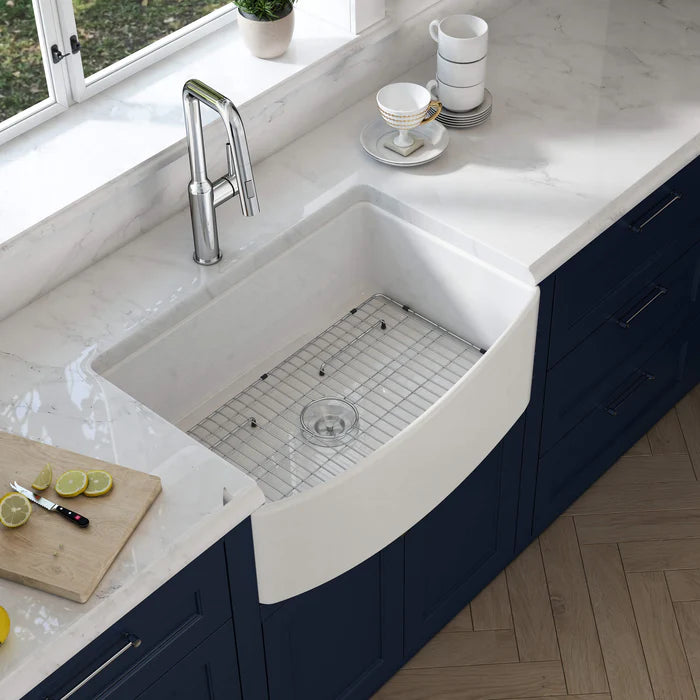 Casa Fixtures - Kitchen Sinks - Nova 30" Curved Apron Front Fireclay Farmhouse Kitchen Sink (C2-30SFC)