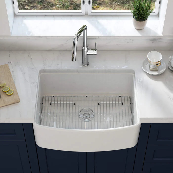Casa Fixtures - Kitchen Sinks - Nova 30" Curved Apron Front Fireclay Farmhouse Kitchen Sink (C2-30SFC)