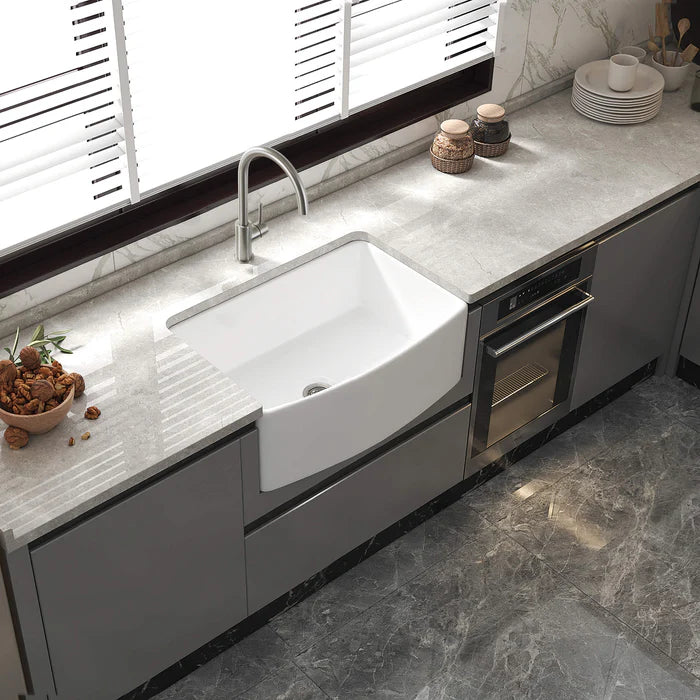 Casa Fixtures - Kitchen Sinks - Nova 30" Curved Apron Front Fireclay Farmhouse Kitchen Sink (C2-30SFC)