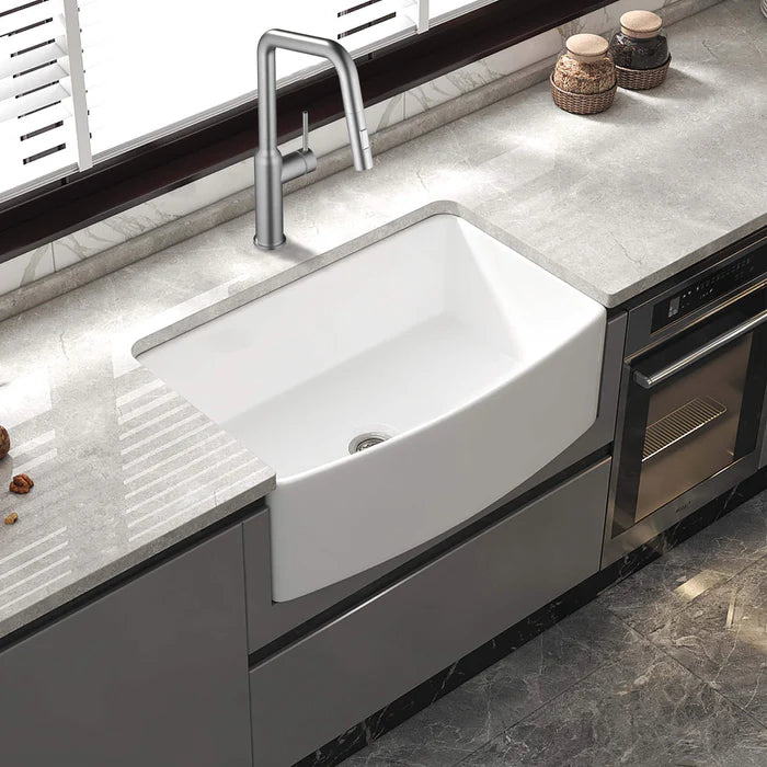 Casa Fixtures - Kitchen Sinks - Nova 30" Curved Apron Front Fireclay Farmhouse Kitchen Sink (C2-30SFC)