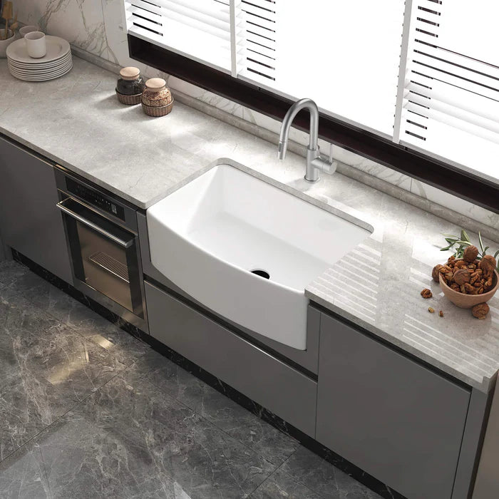 Casa Fixtures - Kitchen Sinks - Nova 30" Curved Apron Front Fireclay Farmhouse Kitchen Sink (C2-30SFC)