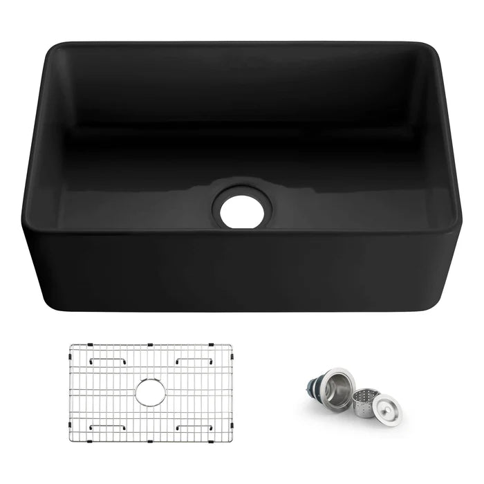 Casa Fixtures - Kitchen Sinks - Nova 30" Matte Black Fireclay Single Bowl Kitchen Farmhouse Sink (C2-30SFMB)