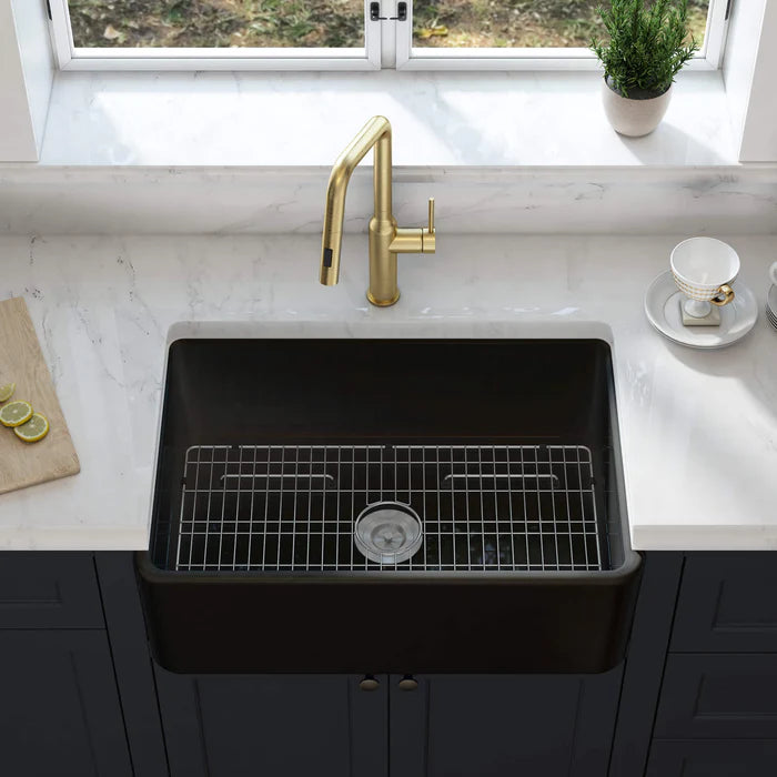 Casa Fixtures - Kitchen Sinks - Nova 30" Matte Black Fireclay Single Bowl Kitchen Farmhouse Sink (C2-30SFMB)