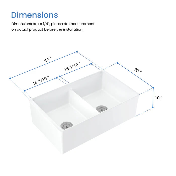 Casa Fixtures - Kitchen Sinks - 33" Fireclay Double Bowl Farmhouse Kitchen Workstation Sink (C2-33DFT)