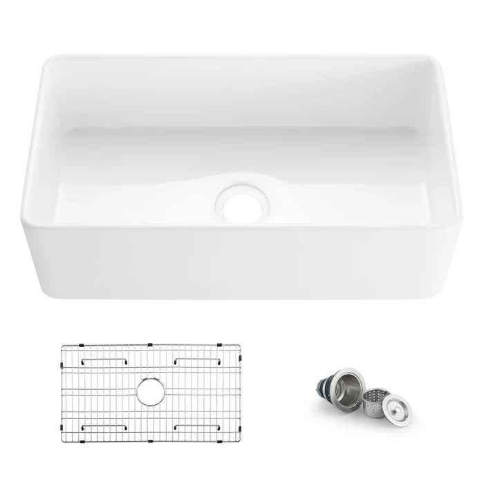 Casa Fixtures - Kitchen Sinks - Nova 33" Fireclay Single Bowl Kitchen Farmhouse Sink (C2-33SF)