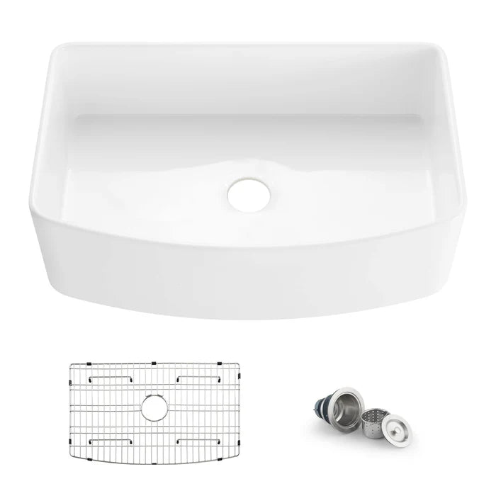 Casa Fixtures - Kitchen Sinks - Nova 33" Curved Apron Front Fireclay Farmhouse Kitchen Sink (C2-33SFC)