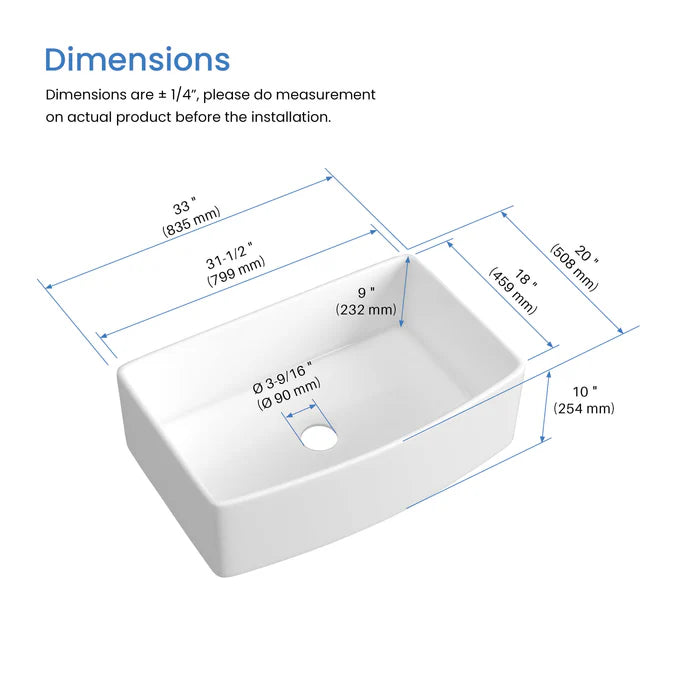 Casa Fixtures - Kitchen Sinks - Nova 33" Curved Apron Front Fireclay Farmhouse Kitchen Sink (C2-33SFC)