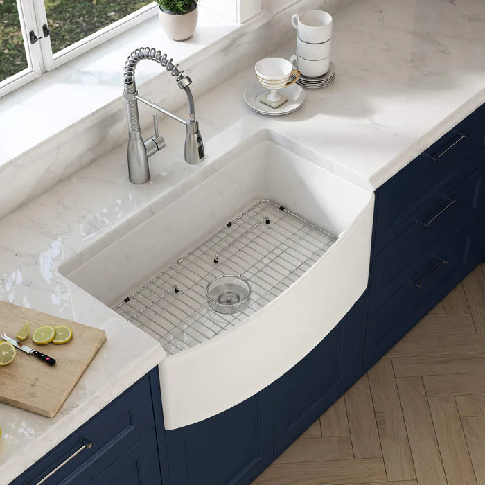 Casa Fixtures - Kitchen Sinks - Nova 33" Curved Apron Front Fireclay Farmhouse Kitchen Sink (C2-33SFC)