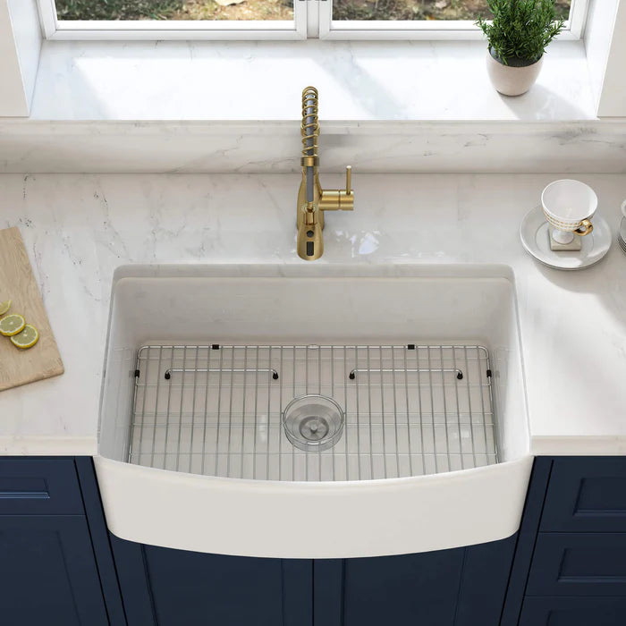 Casa Fixtures - Kitchen Sinks - Nova 33" Curved Apron Front Fireclay Farmhouse Kitchen Sink (C2-33SFC)