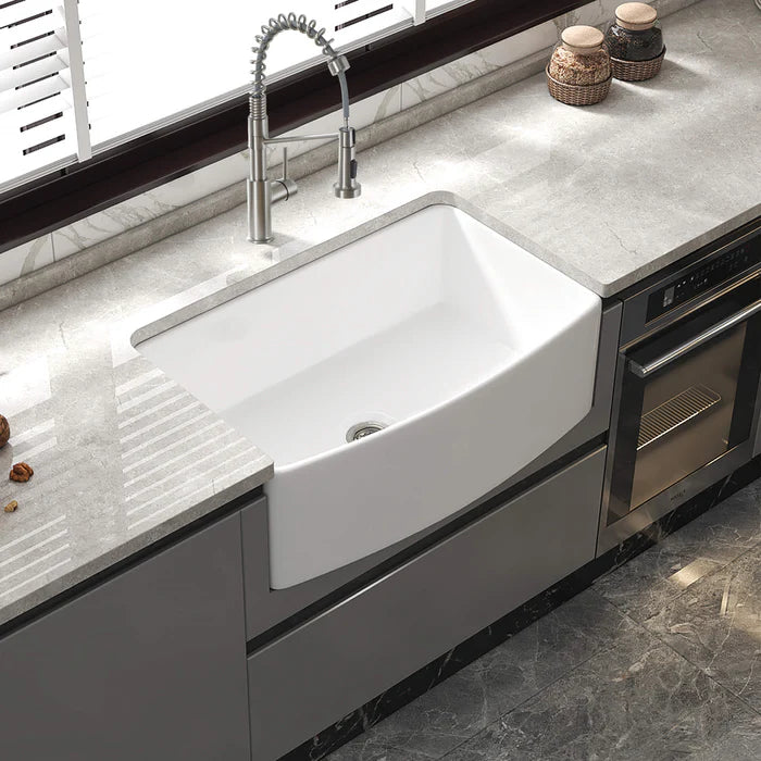 Casa Fixtures - Kitchen Sinks - Nova 33" Curved Apron Front Fireclay Farmhouse Kitchen Sink (C2-33SFC)
