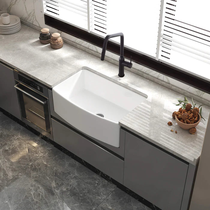Casa Fixtures - Kitchen Sinks - Nova 33" Curved Apron Front Fireclay Farmhouse Kitchen Sink (C2-33SFC)