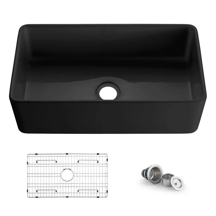 Casa Fixtures - Kitchen Sinks - Nova 33" Matte Black Fireclay Single Bowl Kitchen Farmhouse Sink (C2-33SFMB)
