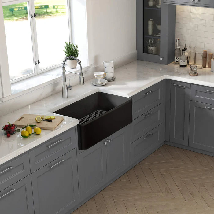 Casa Fixtures - Kitchen Sinks - Nova 33" Matte Black Fireclay Single Bowl Kitchen Farmhouse Sink (C2-33SFMB)