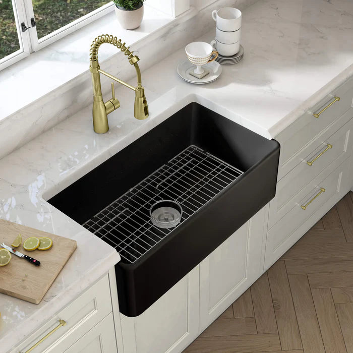 Casa Fixtures - Kitchen Sinks - Nova 36" Matte Black Fireclay Single Bowl Kitchen Farmhouse Sink (C2-36SFMB)