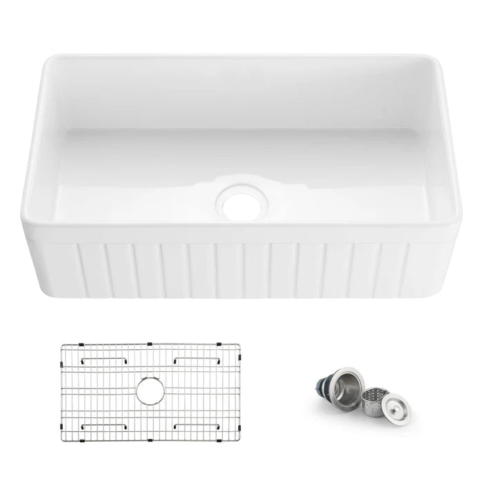 Casa Fixtures - Kitchen Sinks - Pillar 33" Reversible Fireclay Single Bowl Kitchen Farmhouse Sink (C2-33SFPI)