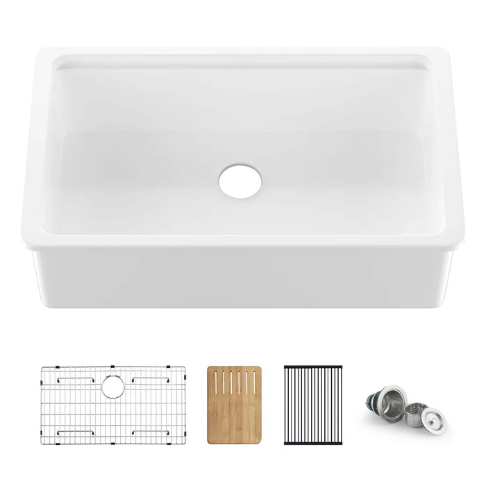Casa Fixtures - Kitchen Sinks - 33" Fireclay Drop-In/Undermount Workstation Sink (C2-33ST)