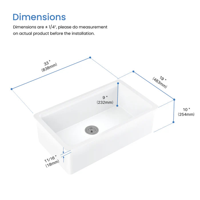 Casa Fixtures - Kitchen Sinks - 33" Fireclay Drop-In/Undermount Workstation Sink (C2-33ST)