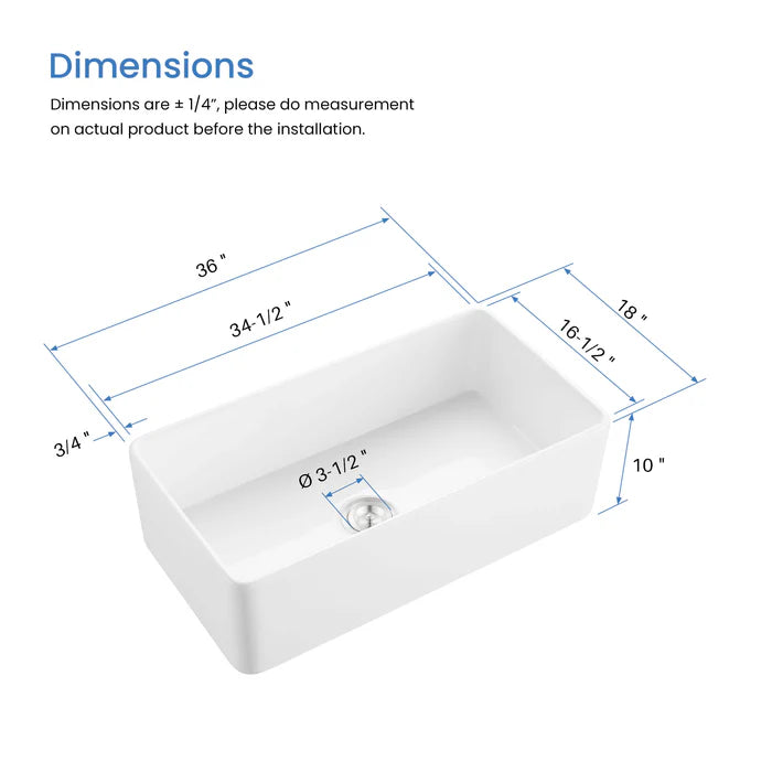 Casa Fixtures - Kitchen Sinks - Nova 36" Fireclay Single Bowl Kitchen Farmhouse Sink (C2-36SF)