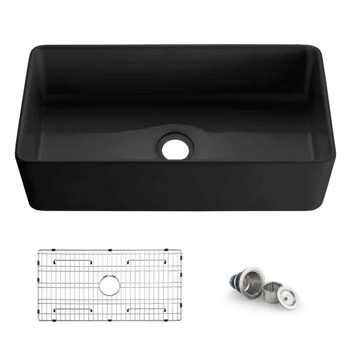 Casa Fixtures - Kitchen Sinks - Nova 36" Matte Black Fireclay Single Bowl Kitchen Farmhouse Sink (C2-36SFMB)