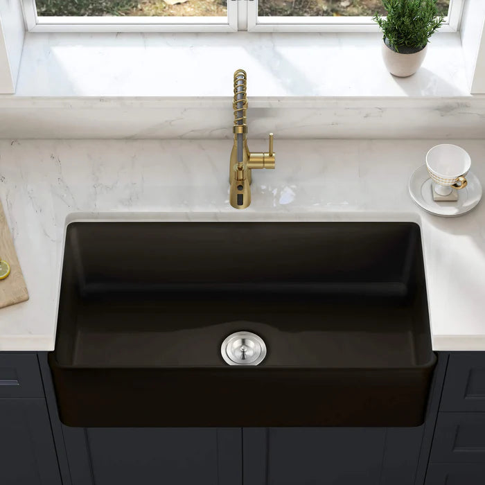 Casa Fixtures - Kitchen Sinks - Nova 36" Matte Black Fireclay Single Bowl Kitchen Farmhouse Sink (C2-36SFMB)