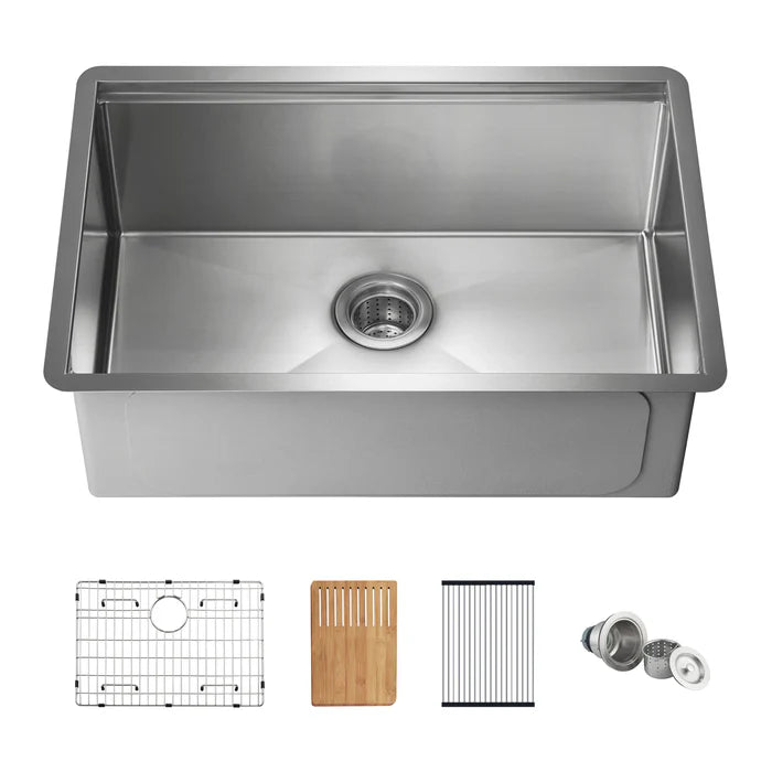 Casa Fixtures - Kitchen Sinks - 27" Handcrafted 316 Marine Grade Stainless Steel Single Bowl Workstation Undermount Kitchen Sink (C3-27ST)