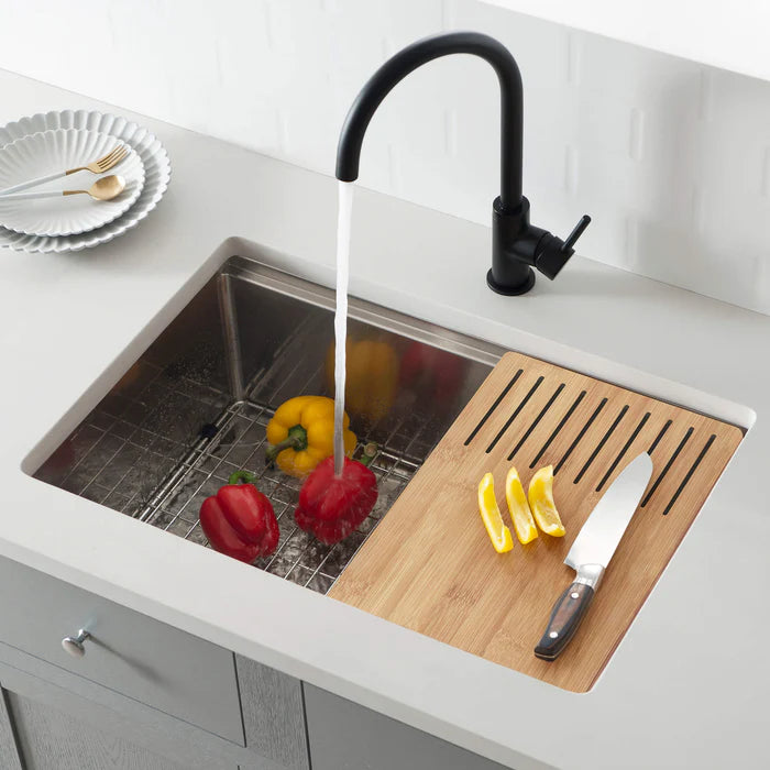 Casa Fixtures - Kitchen Sinks - 30" Handcrafted 316 Marine Grade Stainless Steel Single Bowl Workstation Undermount Kitchen Sink (C3-30ST)