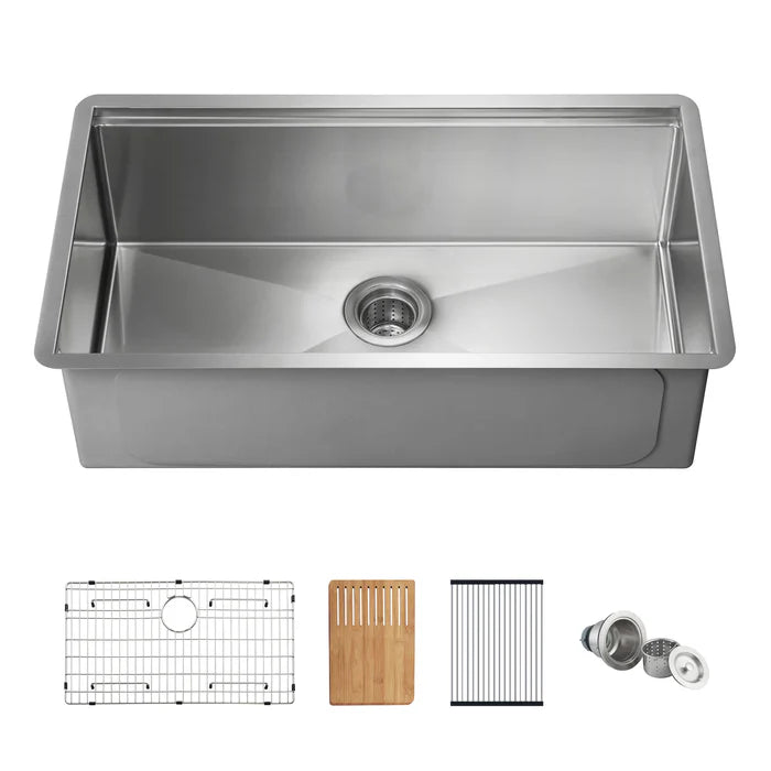 Casa Fixtures - Kitchen Sinks - 33" Handcrafted 316 Marine Grade Stainless Steel Single Bowl Workstation Undermount Kitchen Sink (C3-33ST)