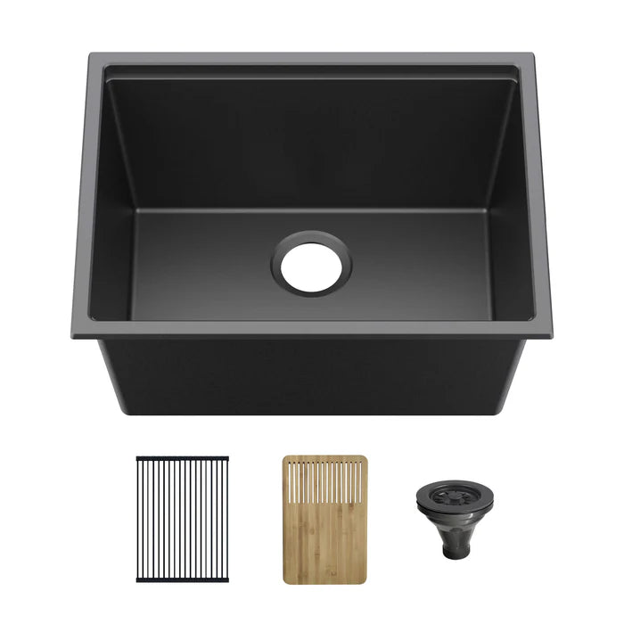 Casa Fixtures - Kitchen Sinks - 25" Undermount Workstation Single Bowl Quartz Kitchen Sink (C4-25ST)
