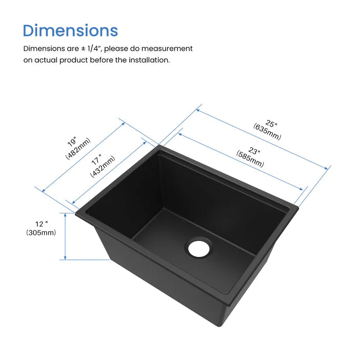 Casa Fixtures - Kitchen Sinks - 25" Undermount Workstation Single Bowl Quartz Kitchen Sink (C4-25ST)