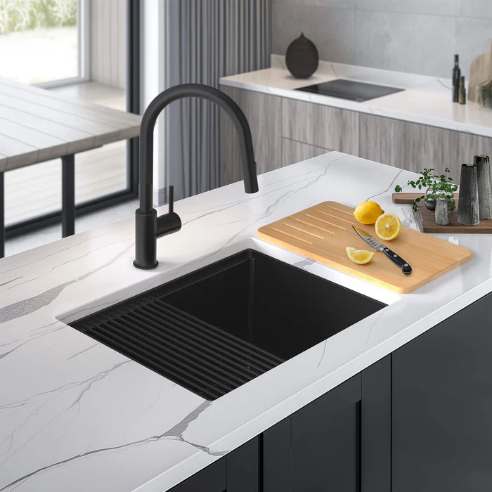 Casa Fixtures - Kitchen Sinks - 25" Undermount Workstation Single Bowl Quartz Kitchen Sink (C4-25ST)