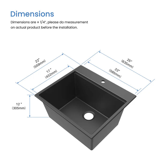 Casa Fixtures - Kitchen Sinks - 25" Top-Mount Workstation Single Bowl Quartz Kitchen Sink (C4-25TST)