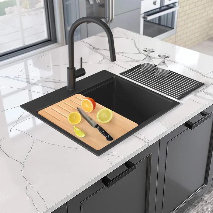Casa Fixtures - Kitchen Sinks - 25" Top-Mount Workstation Single Bowl Quartz Kitchen Sink (C4-25TST)