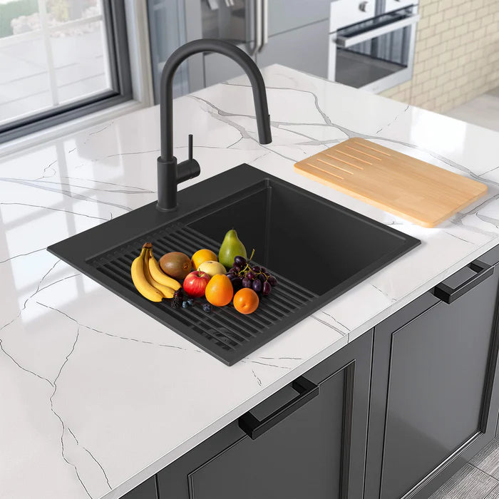 Casa Fixtures - Kitchen Sinks - 25" Top-Mount Workstation Single Bowl Quartz Kitchen Sink (C4-25TST)