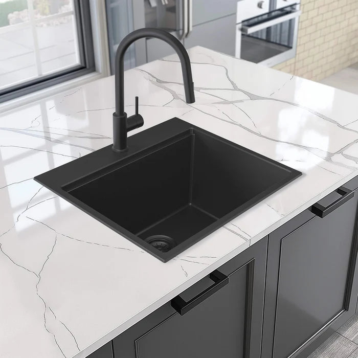 Casa Fixtures - Kitchen Sinks - 25" Top-Mount Workstation Single Bowl Quartz Kitchen Sink (C4-25TST)