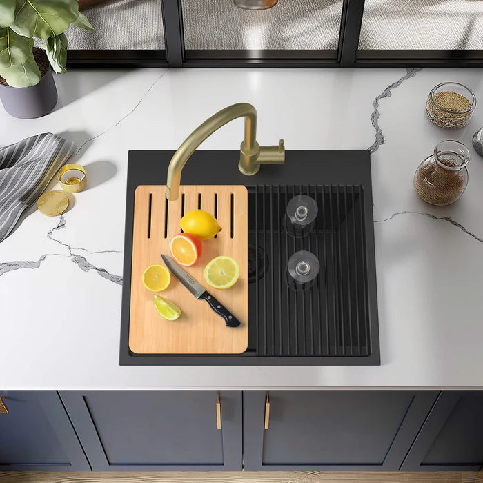 Casa Fixtures - Kitchen Sinks - 25" Top-Mount Workstation Single Bowl Quartz Kitchen Sink (C4-25TST)
