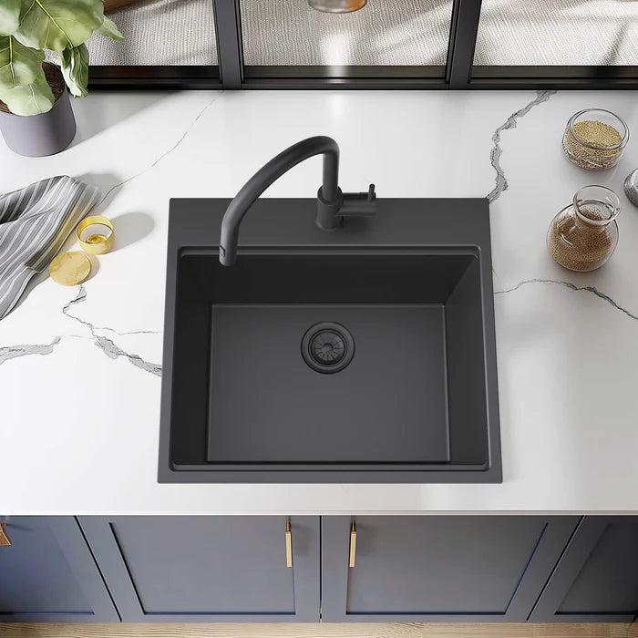 Casa Fixtures - Kitchen Sinks - 25" Top-Mount Workstation Single Bowl Quartz Kitchen Sink (C4-25TST)