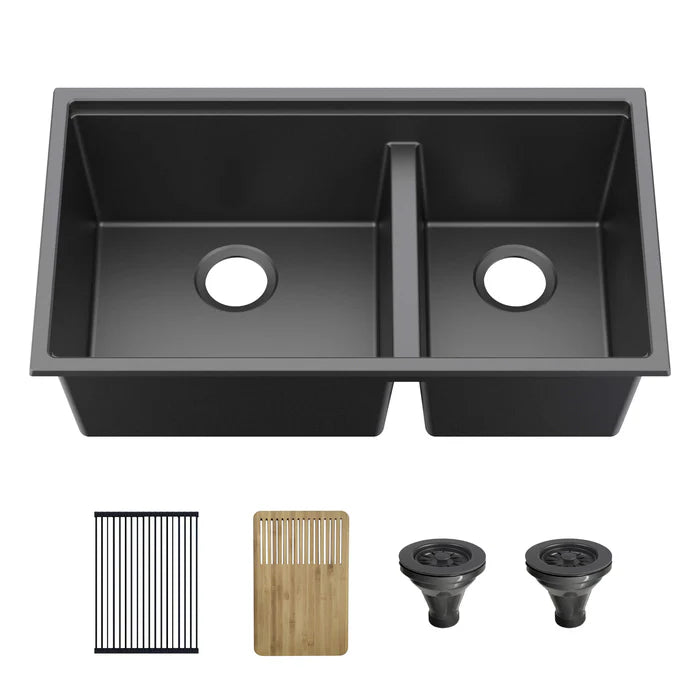 Casa Fixtures - Kitchen Sinks - 33" Undermount Workstation Double Bowl Quartz Kitchen Sink (C4-33DT)