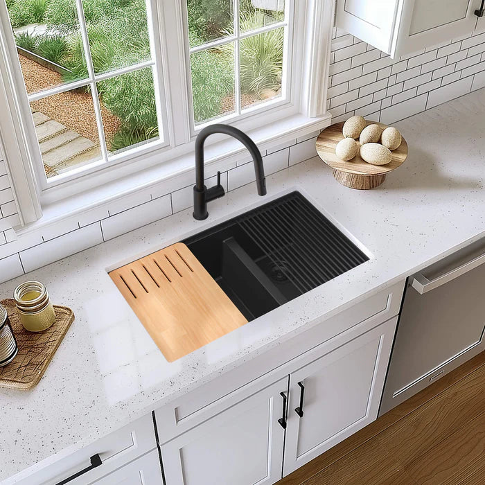 Casa Fixtures - Kitchen Sinks - 33" Undermount Workstation Double Bowl Quartz Kitchen Sink (C4-33DT)
