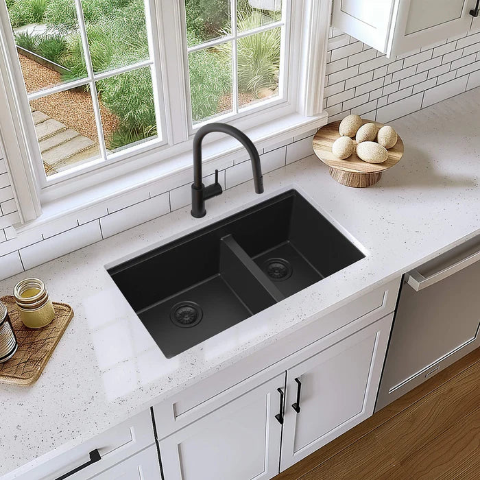 Casa Fixtures - Kitchen Sinks - 33" Undermount Workstation Double Bowl Quartz Kitchen Sink (C4-33DT)