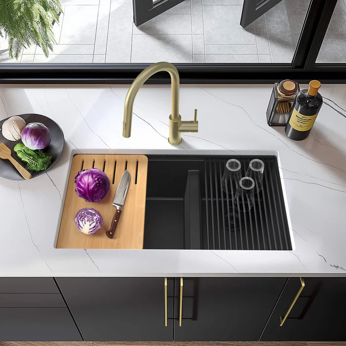 Casa Fixtures - Kitchen Sinks - 33" Undermount Workstation Double Bowl Quartz Kitchen Sink (C4-33DT)