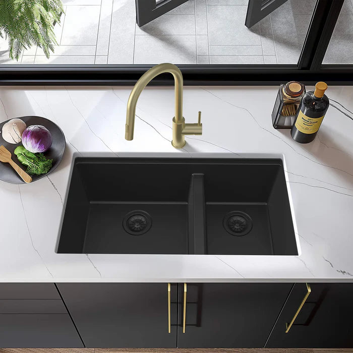 Casa Fixtures - Kitchen Sinks - 33" Undermount Workstation Double Bowl Quartz Kitchen Sink (C4-33DT)