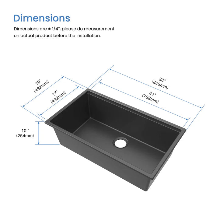 Casa Fixtures - Kitchen Sinks - 33" Undermount Workstation Single Bowl Quartz Kitchen Sink (C4-33ST)